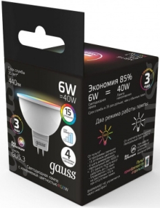  Gauss Smart MR16 6W GU5.3 RGBW+dim 1/10/100
