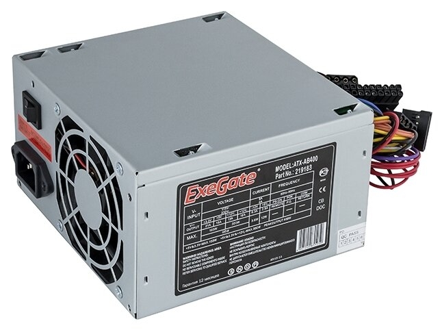   400W ExeGate AB400, ATX, 8cm fan, 24p+4p, 3*SATA, 2*IDE, FDD