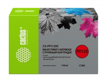 Картридж струйный Cactus CS-PFI120C голубой (130мл) для Canon imagePROGRAF TM-200/TM-205/TM-300/TM-3