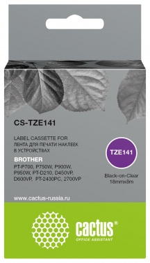 Картридж ленточный Cactus CS-TZE141 TZe-141 черный для Brother PT-P700, P750W, P900W, P950W, PT-D210
