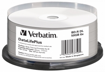 BD-R Verbatim 50Gb 6x Cake Box (25) Double Layer Printable (43750)
