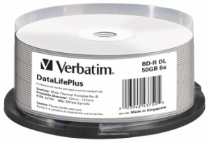  BD-R Verbatim 50Gb 6x Cake Box (25) Double Layer Printable (43750)