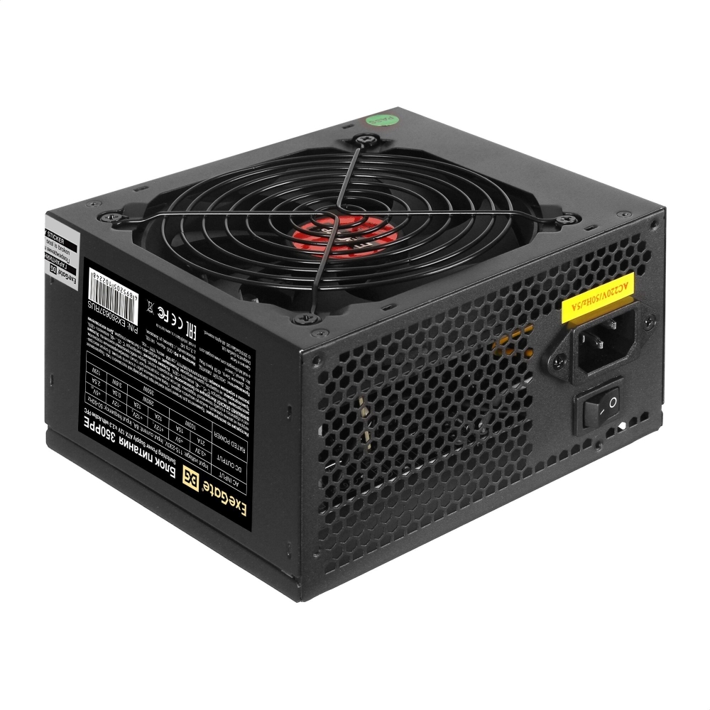   350W ExeGate 350PPE, ATX, PC, black, APFC, 12cm, 24p+4p, PCI-E, 5*SATA, 3*IDE, FDD + 