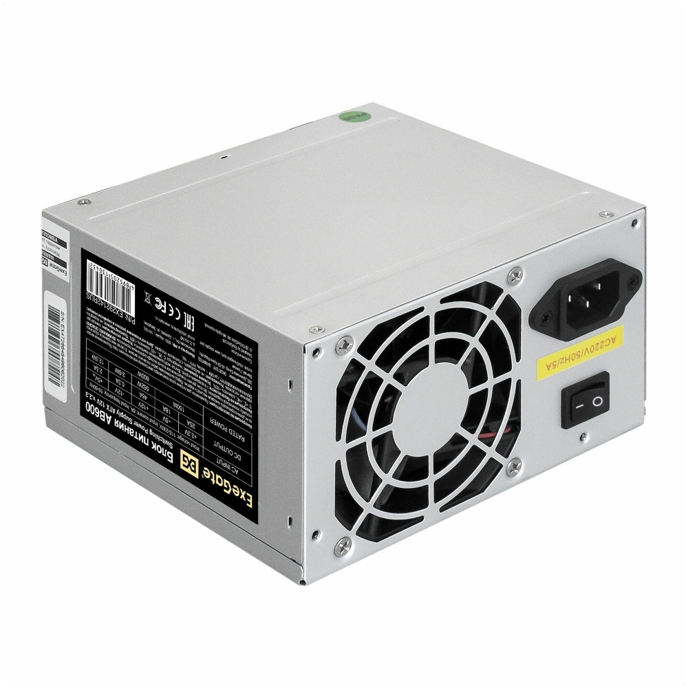   600W ExeGate AB600 (ATX, PC, 8cm fan, 24pin, 4+4pin, PCI-E, 3xSATA, 2xIDE,  220V 