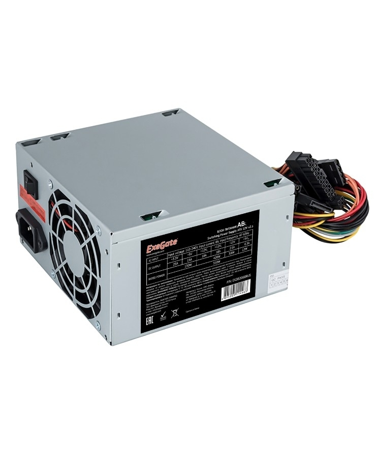   600W ExeGate AB600 (ATX, PC, 8cm fan, 24pin, 4+4pin, PCI-E, 3xSATA, 2xIDE,  220V 