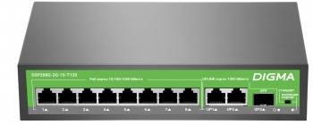  Digma DSP208G-2G-1S-T120 (L2) 10x1/ 1SFP 8PoE 8PoE+ 120W 